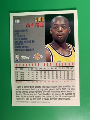 1997-98 Topps Nick Van Exel #138 Los Angeles Lakers | eBay