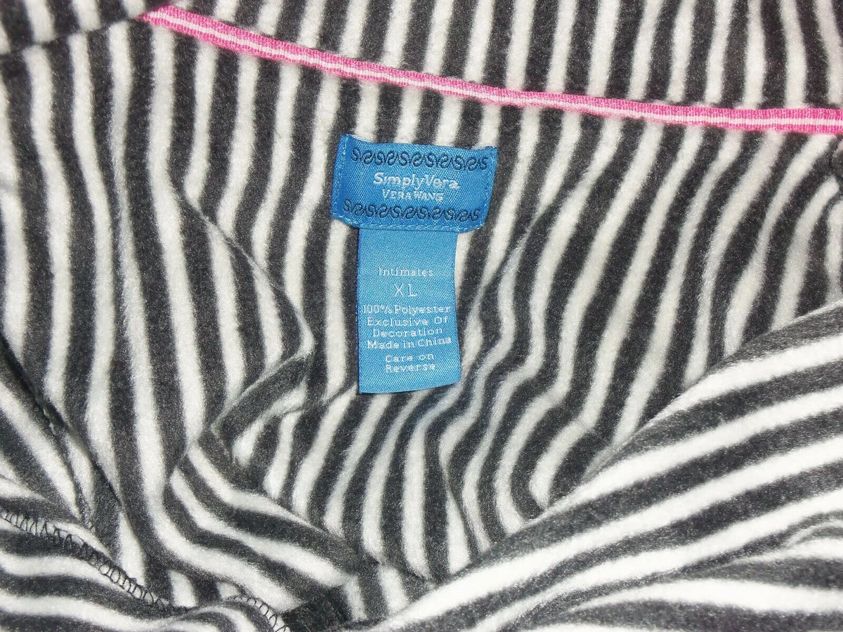 NEW WOMENS VERA WANG BLACK WHITE STRIPE SUPER SOFT FLEECE PAJAMA
