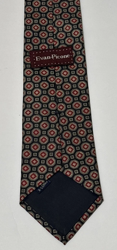 Corbata Evan Picone para hombre toda seda lujosa geométrica X larga EE. UU. 62” X 3,5” Foto 3 de 4