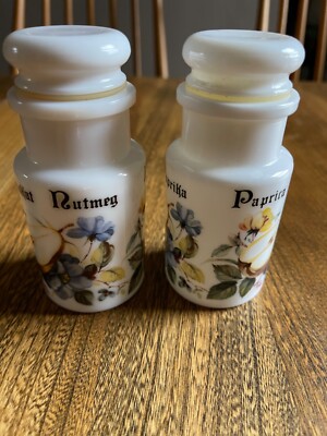 Vintage White Opaque Glass Spice Jars nutmeg paprika UK
