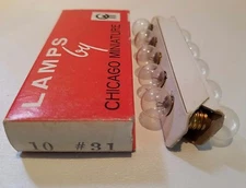 Box of 10 Chicago Miniature 31 CM31 GE31 Screw Base Globe Lamps Light Bulbs