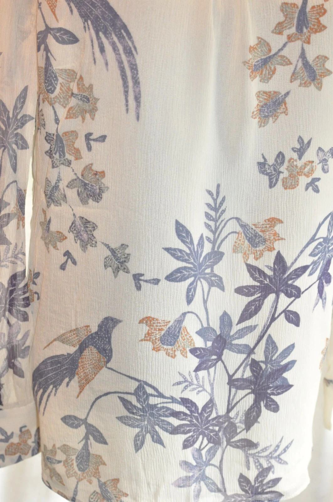 *Tory Burch* Top tunica in seta avorio con stampa floreale e uccellino US8 (UK 12)