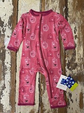 Kickee Pants 3-6 Months Pink Zip Snap Rear Bamboo Winter Rose Birdcage Coverall
