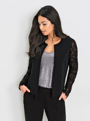 Ladies Black Lace Arm Fitted Short  Blazer by Creation L UK 12 BNWT