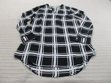 Gianni Bini Womens Shirt Small Black White Striped Long Sleeve V Neck Polyester