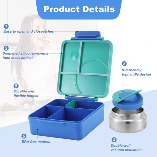 Bento Lunch Box with 8oz Soup Thermo: 4-Compartment, Leakproof - Picture 48 of 49