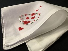 9260-Premium Vintage Swiss hearts and Daisies Embroidered Linen Handkerchief
