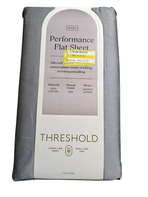 Threshold Full 400 Thread Count Perfor Flat Sheet LITE GREY 100% Cotton