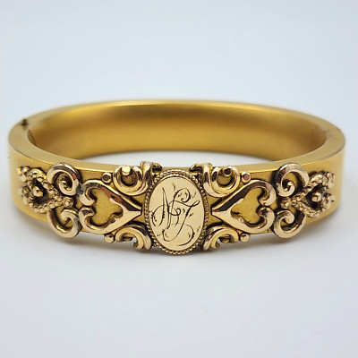 IÉNA HI-CORAZON BK WOOD PUZZLE BANGLE SO Bigney Co Edwardian Gold Filled Scroll Heart Swivel Hinge