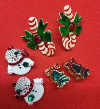 Christmas Earrings Bell Snowman Candy Cane Set of 3