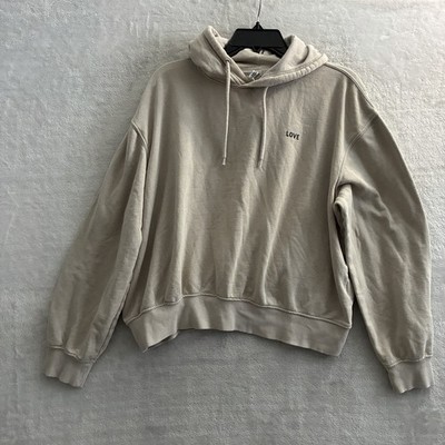 Divided H&M Womans Sweatshirt Beige Solid Medium Cotton Blend Long Sleeve Hooded