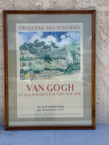 VAN GOGH RARE 1954 MOURLOT LITHOGRAPH PRINT FRAMED EXHBT POSTER "COTTAGES" 1890 - Picture 1 of 10