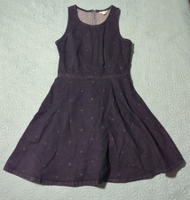 Gap 1969 Denim A Line Sleeveless Dress True Black W/Polka Dots Sz 4 Flared Skirt