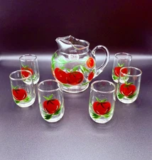 Vintage Juice Ball Pitcher with Tumbler (s) Glass 7pc Set Lovely Condition