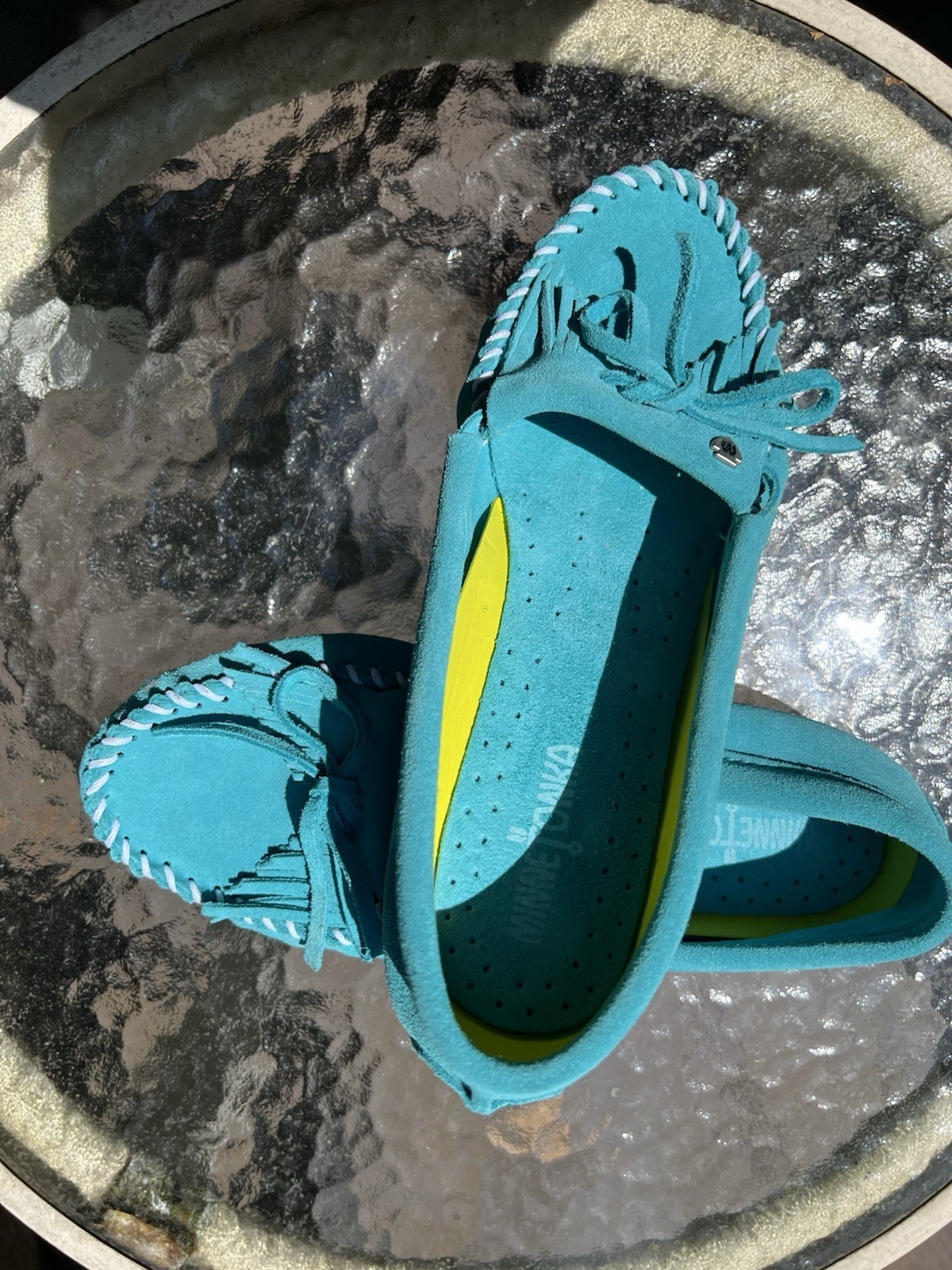 SAOLA Mocassini Minnetonka turchese suola rigida frange boho hippie scarpe 9