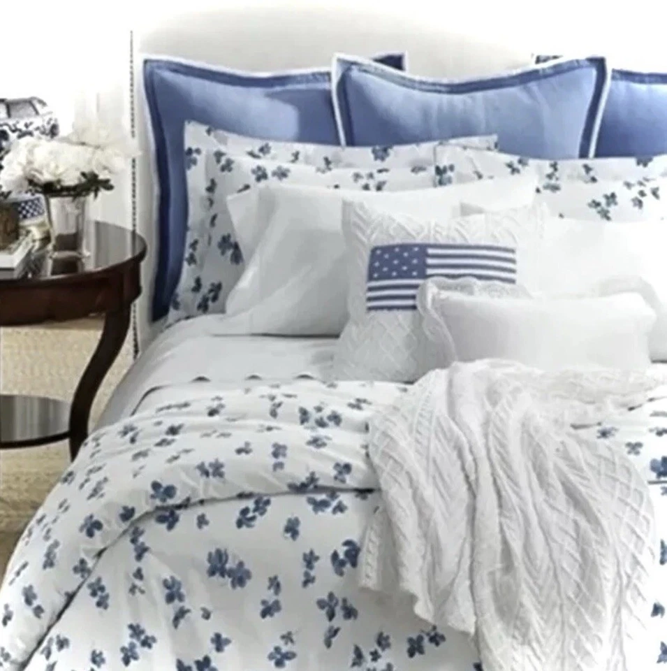 3 Piece RALPH LAUREN Georgica Maylen Blue Floral FULL/ QUEEN DUVET SHAMS SET - Image 3 of 4