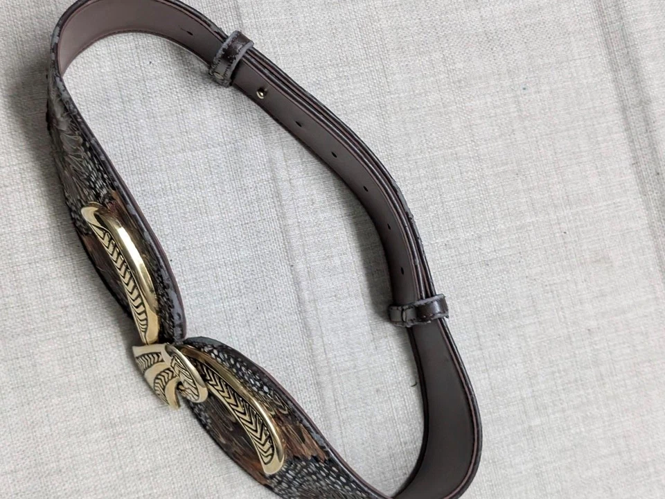 vintage PEACOCK genuine feathers CORSET statement belt 26-32 one size ADJUSTABLE - Image 3 of 4