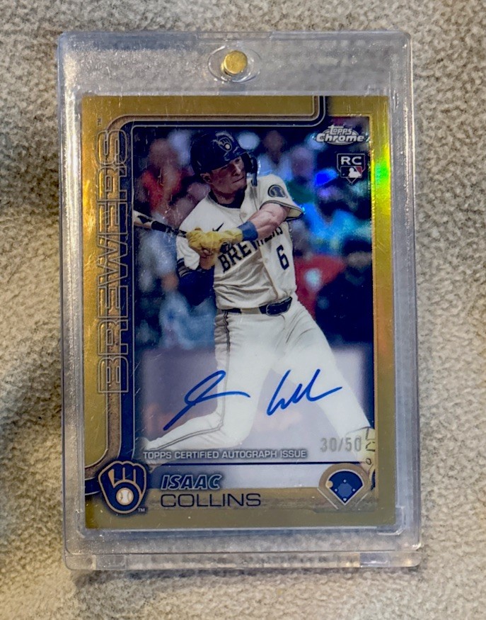 2025 Topps Chrome Isaac Collins Rookie On-Card Auto /50 Gold #RA-IC Brewers.