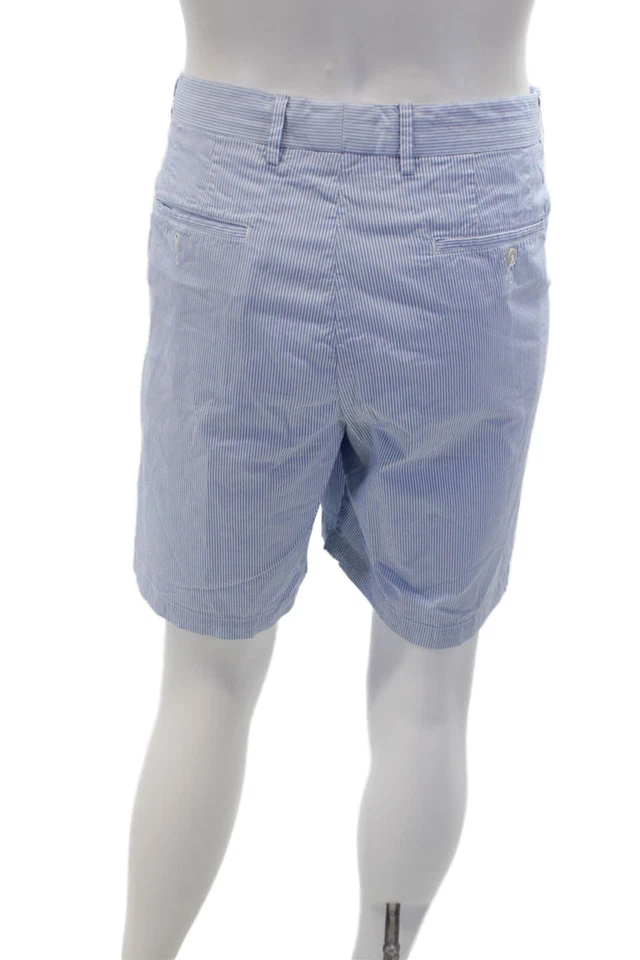 Pantalones Cortos Peter Millar Para Hombres Rayas Tiro Medio Cremallera Azul Blanco Algodón Talla 36 Foto 3 de 4