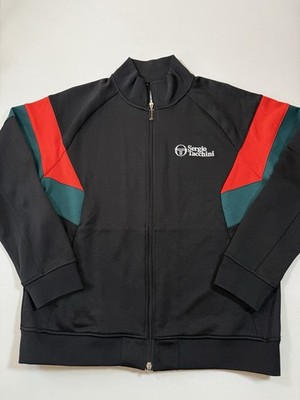 Sergio Tacchini Pero Track Jacket Mens Large Black Red Striped Full Zip Designer
