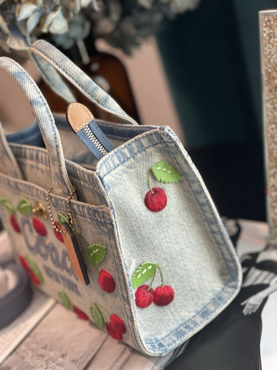 Coach Cargo Mini Denim Cherry Embroidery Tote Bag 20 new with tag