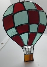 Handcrafted Stained Glass Hot Air Balloon Suncatcher - Tiffany-Style, Green/Red