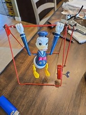 RARE LINEMAR TOYS 1950's Windup Tinplate Celluloid Gym Donald Duck See Describe