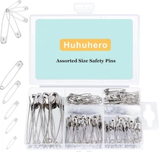 150Pcs Safety Pins Assorted Sizes Nickel Plated Steel for Sewing & Crafts
