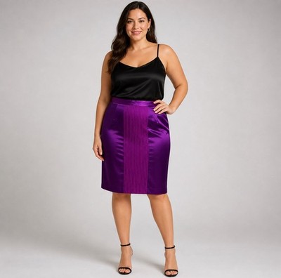 JS Thai Women 100% Silk Statement Skirt Size 12 Straight Bold Magenta Glam Event