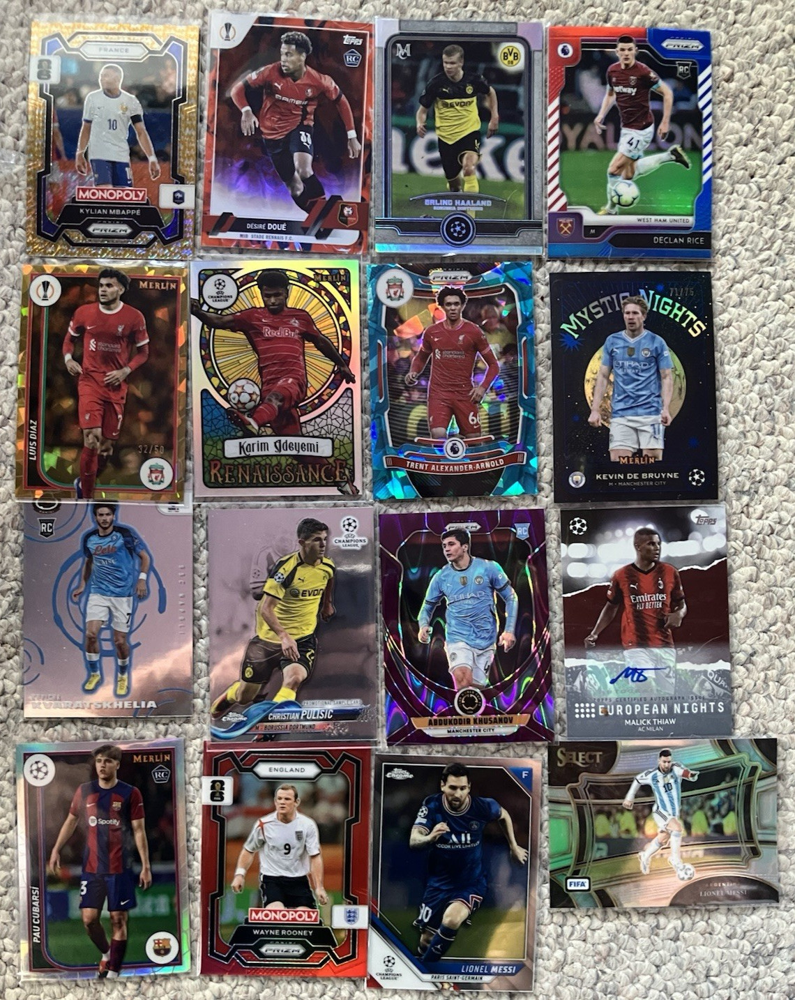 Soccer Topps Panini  Lot x16 Haaland/Doue RC Messi Low #'d Auto Case Hit Rookies