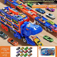 Dinosaur Transport Truck Toys With12 Molded Racing Cars, Transforming Dinosaur