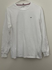 TOMMY HILFIGER Kids Boys Long Sleeve T-Shirt Medium White Logo - Light Weight