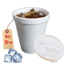 8OZ Foam Cups for Hot & Cold Drinks With Lids, USA-Made 50-Pack - Ideal Styro...