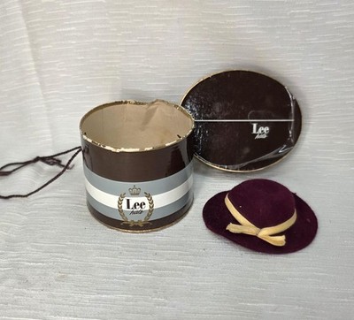 Vintage Lee Hats Mini Hat Salesman Sample Box Burgundy Felt Tan Ribbon Bow Set