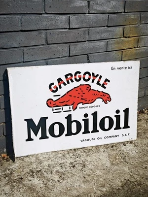 Plaque émaillée ancienne MOBILOIL GARGOYLE double face no shell bp antar esso - Photo 1/4
