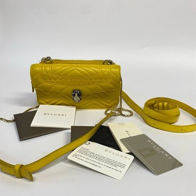 Bvlgari Serpenti Forever Double Layer Crossbody Yellow Calfskin Snake Head Bag