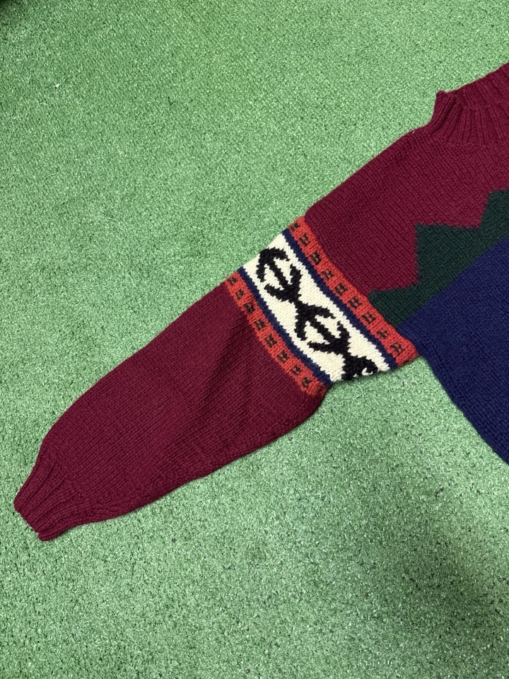 Vintage 90s Marsh Landing Hand Knit Wool Sweater Size Medium Aztec Crewneck VTG - Изображение 2 из 4