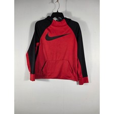 Nike Kids Dri-FIT Red Black Colorblock Pullover Hoodie XL Large Swoosh Logo