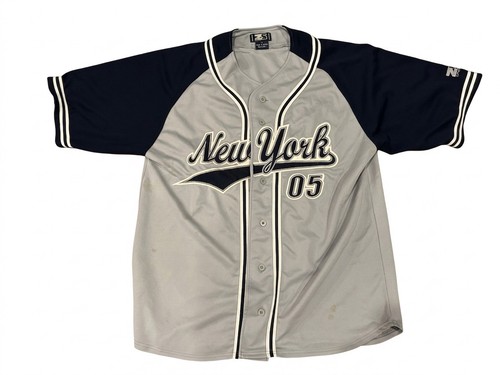 Vintage ZAM Sports New York Yankees Baseball Jersey Grey Navy Blue Men’s XXL 05