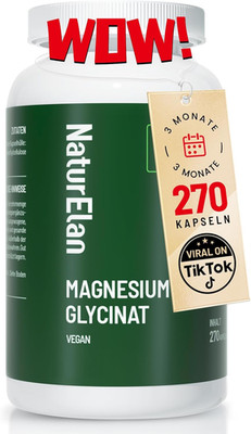 Magnesium Glycinat Hochdosiert Kapseln 270X - 300Mg Magnesium Pro Tagesdosis, Ve