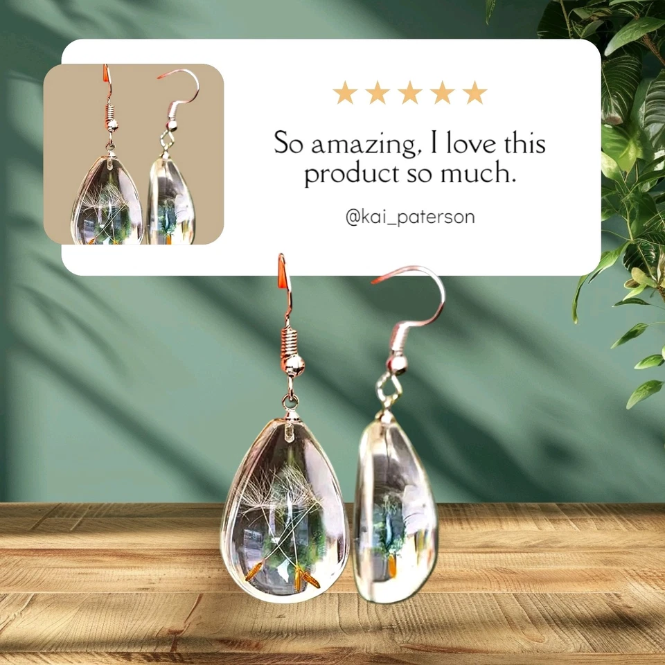 Pendientes colgantes de resina de diente de león real Forever Lucky Charm Foto 3 de 4