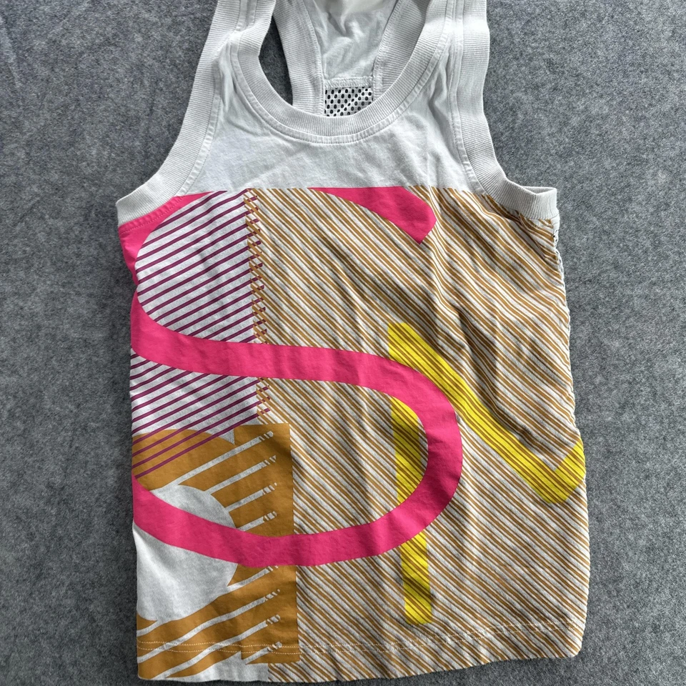 Camiseta sin mangas Adidas Stella McCartney para mujer XS blanca multicolor espalda deportiva malla gimnasio Foto 4 de 4