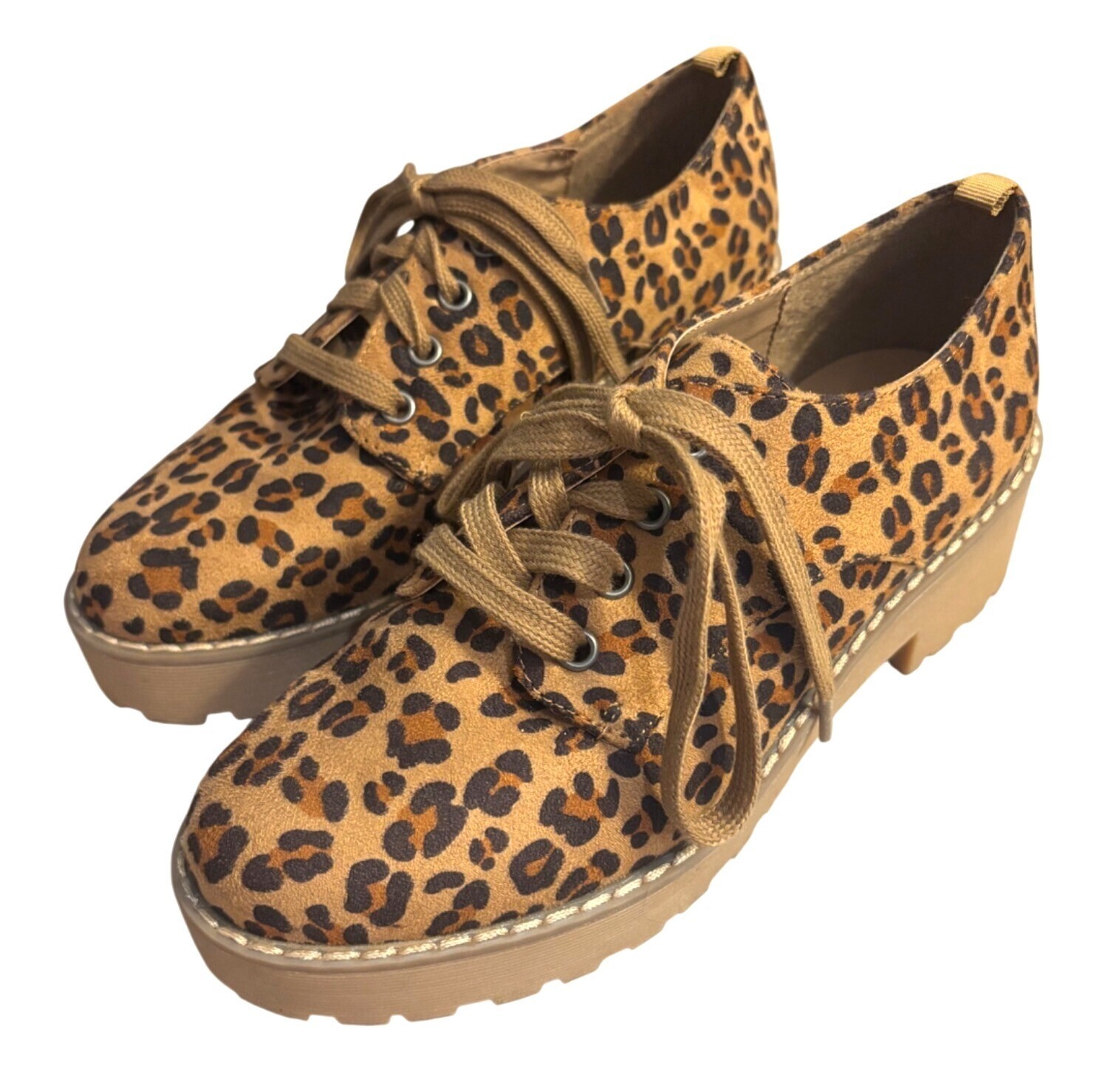 SAOLA Scarpe stringate sporche lavanderia stampa leopardata ecopelle scamosciata marrone marrone suola grossa taglia 7