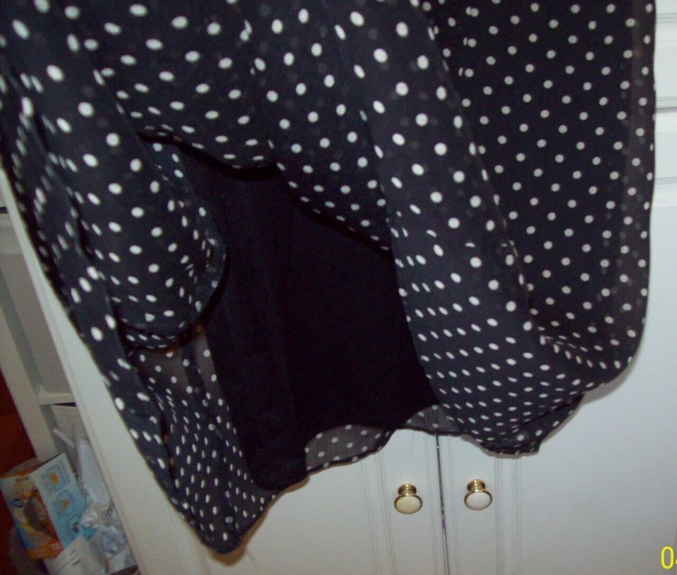 MSK Dress Women Sz 16 BLACK w BEIGE PolKa Dot PINTUCK Lined CAP SLEEVE Chest 42" - Image 4 of 4