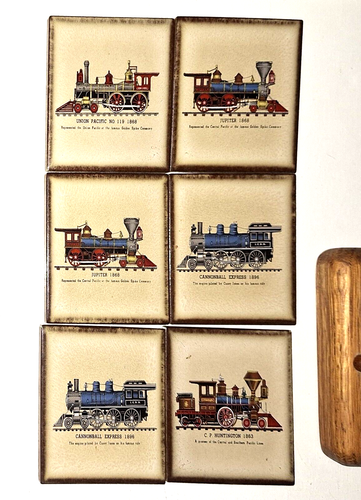 VTG Drink Coasters Train Engine MCM Ceramic Tile Coasters - Picture 2 of 5