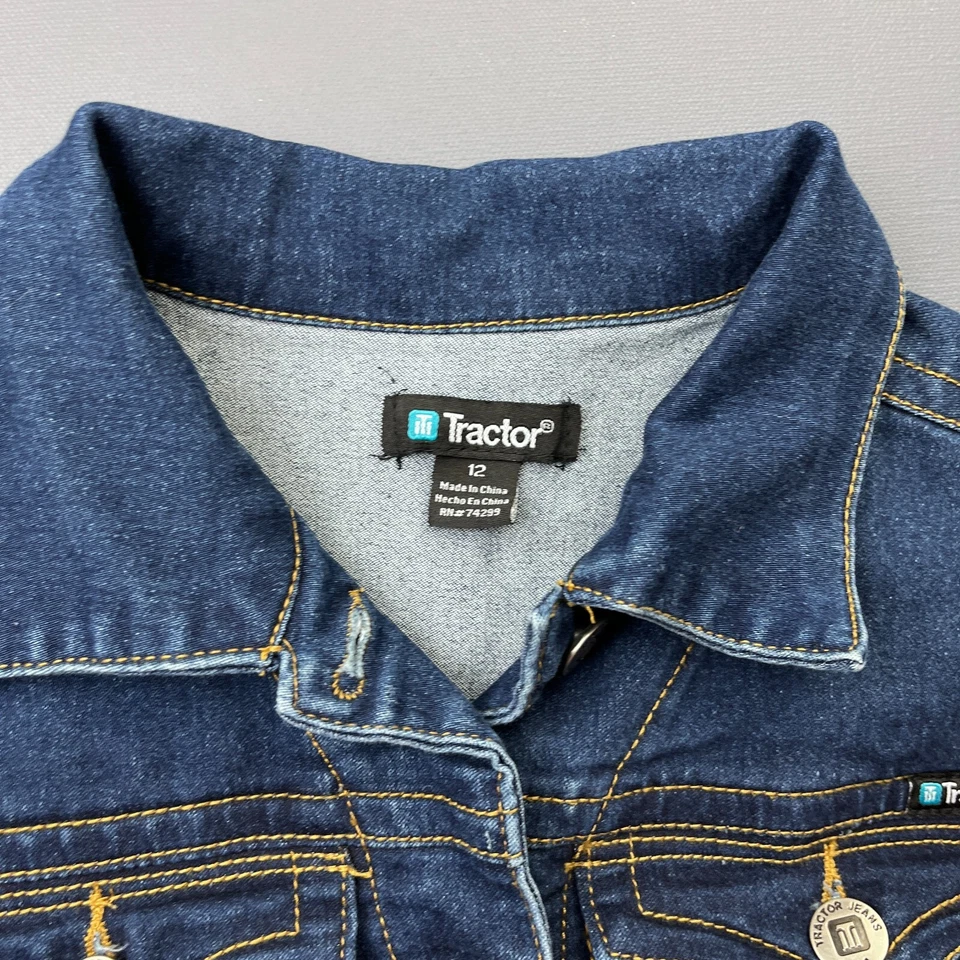 Chaqueta de Jean Tractor Niñas 12 Azul Denim Recortada Western Y2K Abotonada Informal Foto 2 de 4