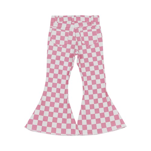 Black White Checker Print Jeans Kids Girls Boutique Bell Bottom Denim Denim Pant - Picture 7 of 12