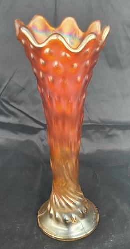 Fenton Rustic Marigold Orange Iridescent Carnival Art Glass 10" Flare Rim Vase