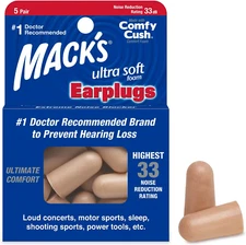 Ultra Soft Foam Earplugs, 5 Pair - 33Db Highest NRR, Comfortable Ear Plugs for S