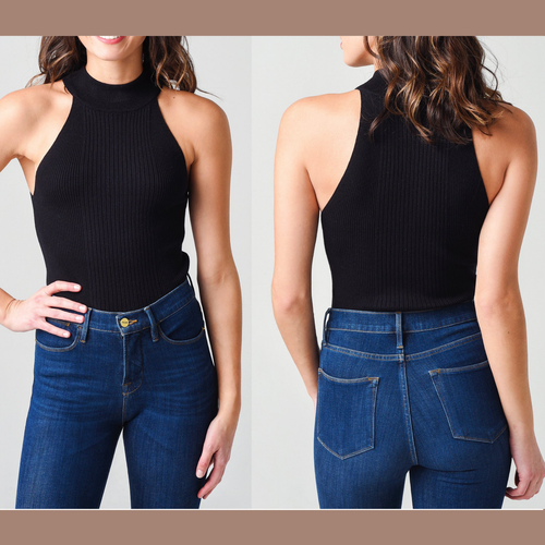 Luxe Halter Knitted Sweater Tank Noir 